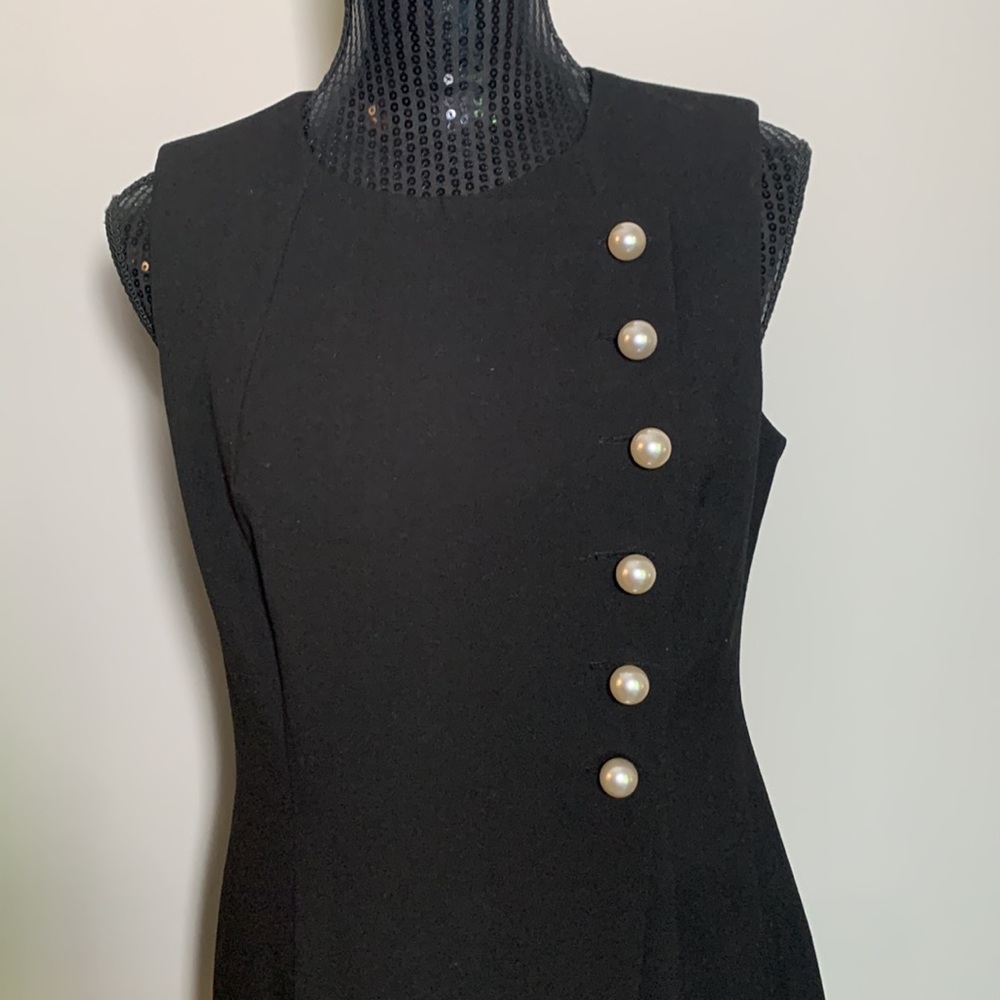 Calvin Klein Black Dress Side Pearls Button Slit Dress Size 10p - Picture 11 of 14
